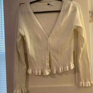 White Ruffle Button Down Sweater Size Medium